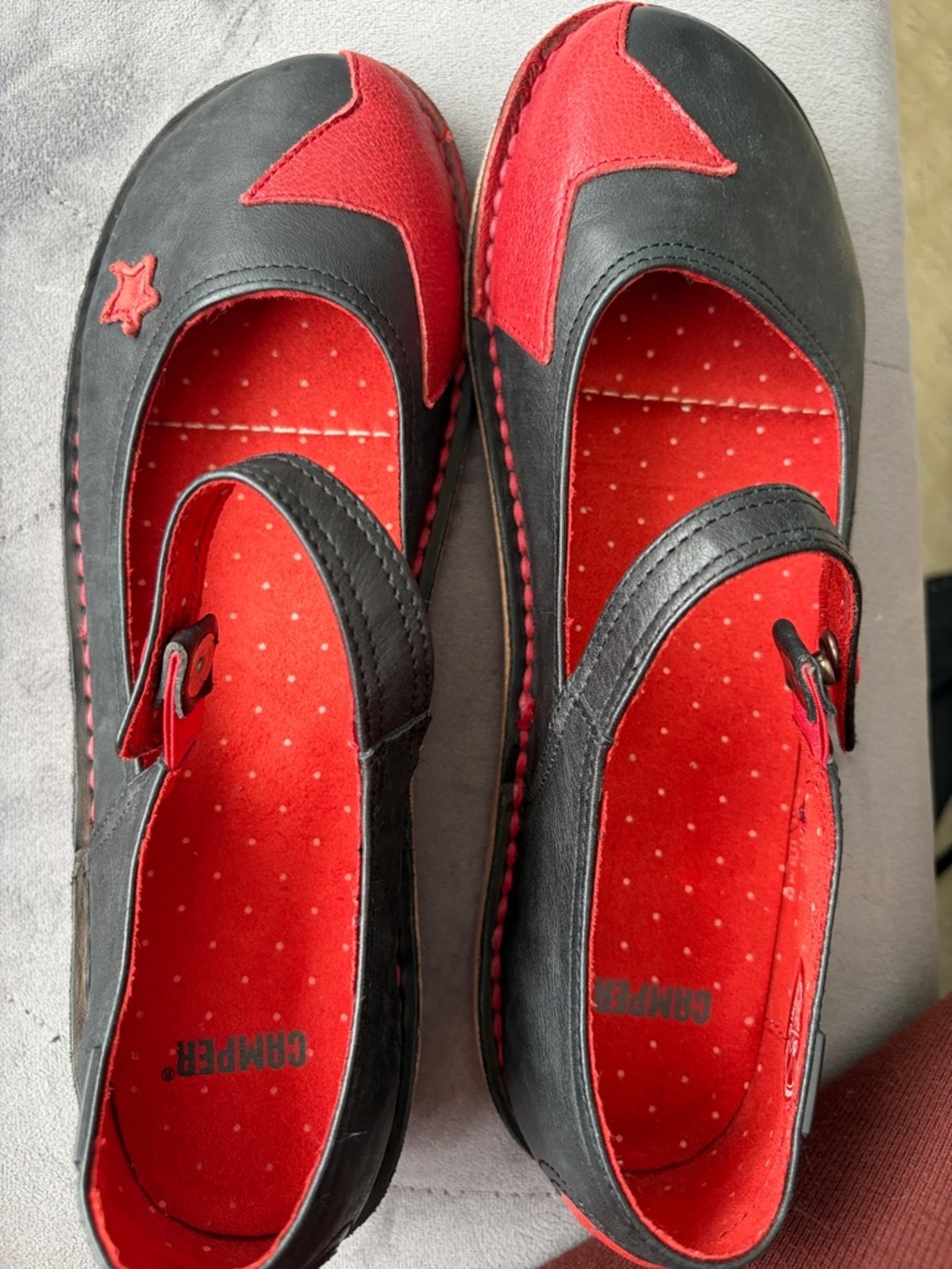 Camper Red and Black Mary Jane Shoes with Star Accent